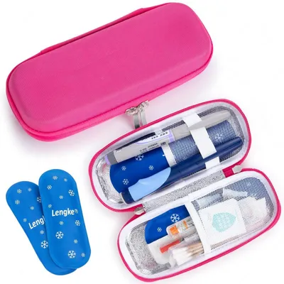 Immagine prodotto di Borsa termica per insulina con 2 ghiaccio-gel, colore rosso, dimensioni 21,1 x 8,9 x 4,8 cm