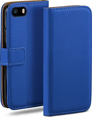 Produktbild von moex® Book Case kompatibel mit iPhone 5s / 5 / SE (2016) - Hülle 360 Grad klappbar, Blau