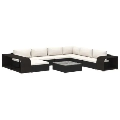 Produktbild von vidaXL 10-tlg. Garten-Lounge-Set mit Auflagen Poly Rattan Schwarz