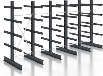 Produktbild von STIER Kragarmregal schraubbar doppelseitig 5 Felder mit 4 Ebenen 6400x3130x400mm