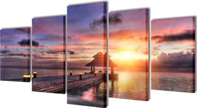 Produktbild von Möbel Bilder Dekoration Set Strand mit Pavillon 100 x 50 cm - Leinwandbilder 241566