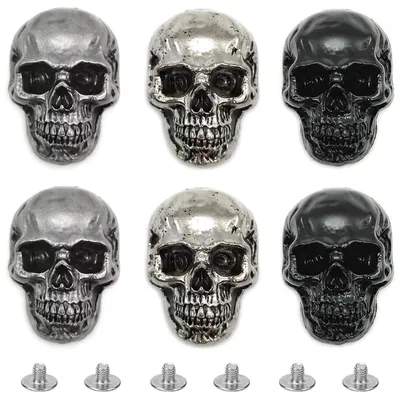 6 Totenkopf-Schraubknöpfe, 3D-Schädel, Leder-DIY, Punk