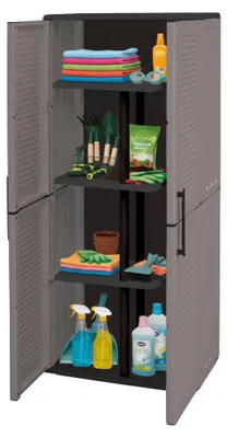 Produktbild von Dargentes Outdoor-Garderobe, Mehrzweck-Besenhalterschrank, 2-türiger Outdoor-Schrank, 100 %  Italy, gestreifte Oberfläche, 68 x 37 x 163 cm, Grau und Schwarz