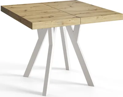 Produktbild von Quadratischer Esszimmertisch RICO, ausziehbarer Tisch, Größe: 120-220X120X77 cm, Wohnzimmertisch Farbe: ARTISAN, mit Holzbeinen in Farbe Weiß