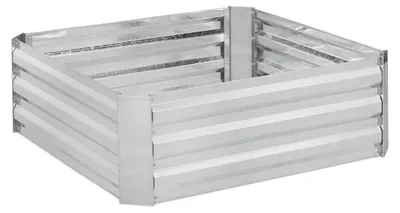 Productafbeelding van Relaxdays verhoogde plantenbak, verzinkt metaal, geschikt voor bloemen, planten en groenten, afmetingen (hoogte x breedte x diepte): 30x90x90 cm, rechthoekige plantenbak, zilverkleurig
