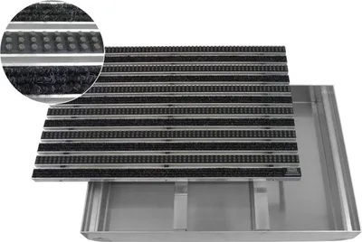 Produktbild von Emco Eingangsmatte DIPLOMAT + Bodenwanne 75mm Aluminium, Rips Anthrazit + Bürsten Grau,Größe:100x50cm