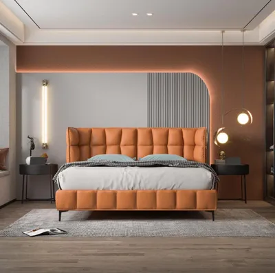 Produktbild von Oranges Doppelbett Schlafzimmer Möbel Textilbetten Holzgestell Stilvoll