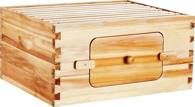 Zdjęcie produktu dla SucceBuy zestaw ula z głębokim pudełkiem, 100% naturalne drewno cedrowe, pokryte woskiem pszczelim, zestaw ula Langstroth, przezroczyste akrylowe okienka dla pszczół