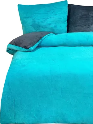 Produktbild von 4 teilig Winter Bettwäsche 135x200 cm Teddy Plüsch Nicki Uni petrol warm Fleece