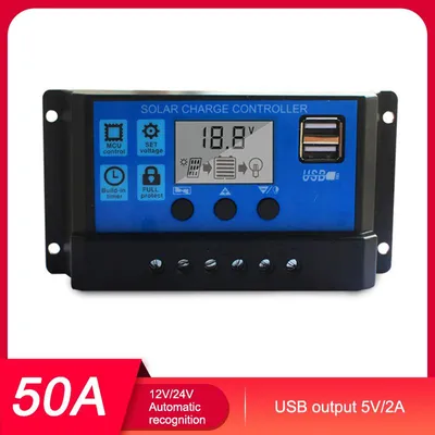 Obrázek produktu pro 50A Solární regulátor nabíjení 12V/24V Automatická identifikace LED displeje PWM Solární regulátor nabíjení baterií
