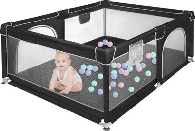 Produktbild von Baby Laufgitter Faltbar 120x160cm,Rutschfester Absperrgitter mit Atmungsaktive Netz,Kleines Laufstall Schwarz