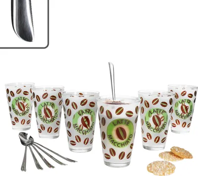Produktbild von 12tlg Set Cremona Latte Macchiato Gläser grün + Twist Löffel L19cm 6 Personen