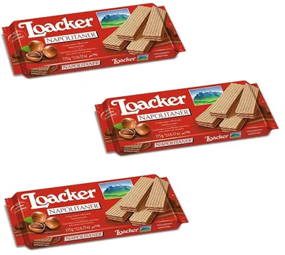 Produktbild von 3x Loacker Wafer Napolitaner kekse snack biscuits Waffel mit Haselnusscreme 175g mit feinen italienischen Haselnüssen
