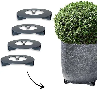 Productafbeelding van Onderzetters voor bloempotten – rond, 27 cm diameter, antracietkleurig, gemaakt van gerecycled materiaal, geproduceerd in Duitsland