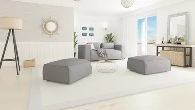 Produktbild von S-STYLE MÖBEL - Moderner Fußhocker Lorine aus Grau Luxusmicrofaser mit weichem Sitz, B/T/H: 93 cm/ 73 cm/ 46 cm