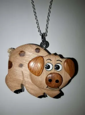 Produktbild von Kette mit Holzanhänger Schwein, Ketten Modeschmuck Tiere Tier Schweinchen