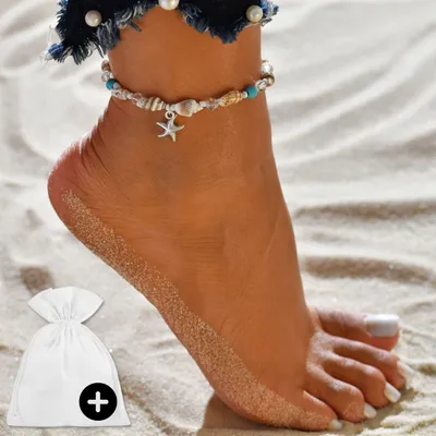 Produktbild von Fußkettchen Fußkette Fußschmuck Fußband Stern Muschel Seestern Silber Damen