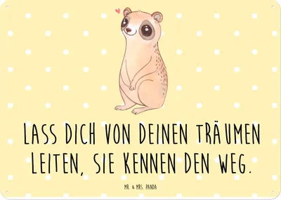 Produktbild von Mr. & Mrs. Panda tafel Plumplori Glücklich DIN A4 - Gelb Pastell - Geschenk, Schild, Niedlich, Türschild, Gute Laune, wandtafel, Wandbild, Glück, Blechschild