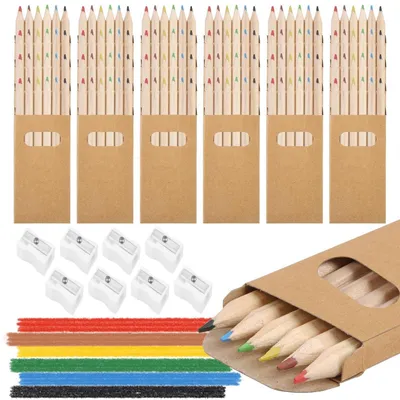 Immagine prodotto di Set di matite colorate, 144 pezzi. Matite in legno mini, 24 confezioni da 6 colori ciascuna, incluse 8 temperamatite per bambini