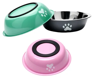 Produktbild von Edelstahl Hundenapf Set, 3 Stück, 860 ml für Hunde und Katzen, rutschfest mit Silikonboden