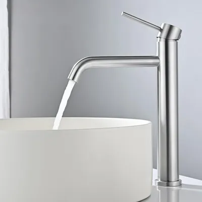 Immagine prodotto di Miscelatore monocomando per lavabo, in acciaio inossidabile spazzolato, con cartuccia in Vetroceramica, per bagno