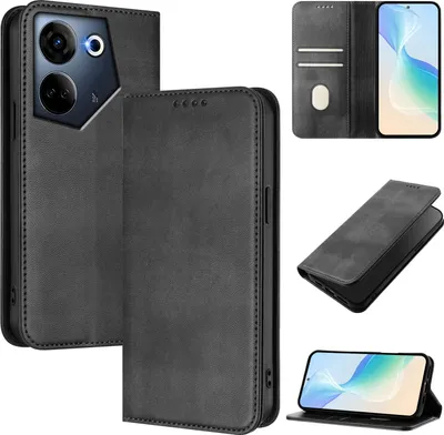 Obrázek produktu pro Pouzdro pro Tecno Camon 20 /Camon 20 Pro 4G, vintage kožené pouzdro s RFID ochranou, přihrádkami na karty, stojánkem Černý