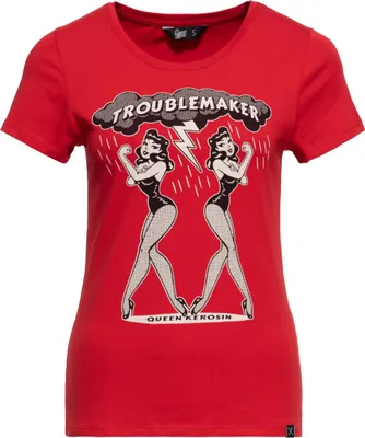 Produktbild von QUEEN KEROSIN T-Shirt Mit Print Im 50S Style Troublemaker Rot Xs