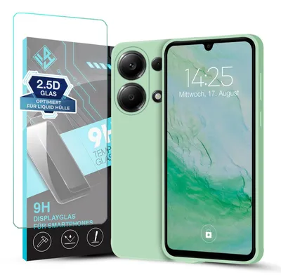 Produktbild von Hülle für Xiaomi Redmi Note 13 Pro mit 9H Displayglas Displayschutz Case Cover Bumper Smartphone Softgrip Schutzhülle Farbe: Türkis