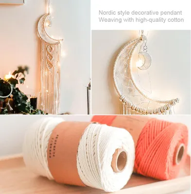Image de Attrape-rêves en forme de lune Cordes en coton Ornements tissés Art mural tissé