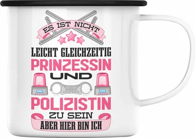 Produktbild von Trendation - Polizistin Geschenk Emaille Tasse mit Spruch Geschenke Polizei Frauen Lustig Blaulichtmilieu (Schwarz)