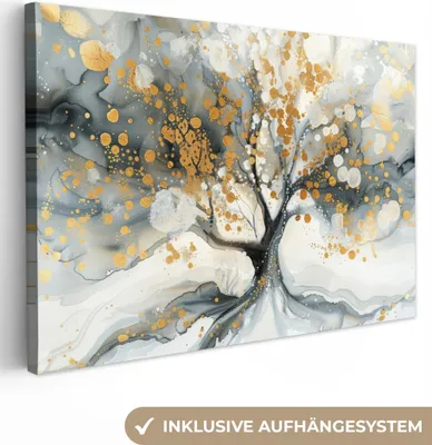 Obrázek produktu pro OneMillionCanvasses® - Plátna - Strom - Moderní - Abstraktní - Zlatá - Černá - Bílá, nástěnné umění, nástěnné dekorace Obývací pokoj, 120x80cm