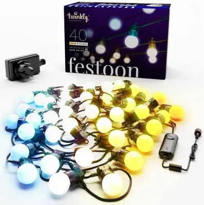 Zdjęcie produktu dla Twinkly Festoon Lights 40 LED AWW black wire Plug F (EU type) 20 m