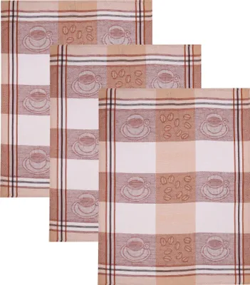 Produktbild von Betz 3 Stück Halbleinen Geschirrtücher 50x70 cm HUNGARY Motiv: KAFFEE  Farbe: braun