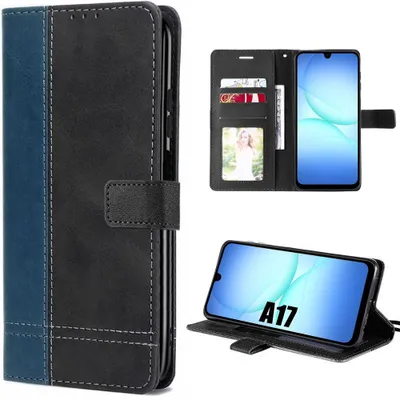 Image de Coque pour Samsung Galaxy A17 4G/5G, Protection Rabat Cuir Synthétique Antichoc Bleu Marine/Noir