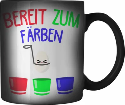 Produktbild von Trendation - Farbwechsel Zauber-Tasse Ostern Ostergeschenke Kinder Geschenke Lustige Grafik Osterhase Osterei Frohe Ostern Eier Färben (Schwarz)