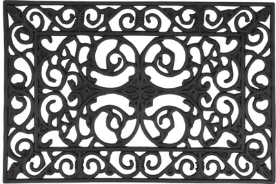 Image de Paillasson en caoutchouc Relaxdays, 40 x 60 cm, antidérapant, résistant aux intempéries, pour l'intérieur et l'extérieur, motif floral, noir