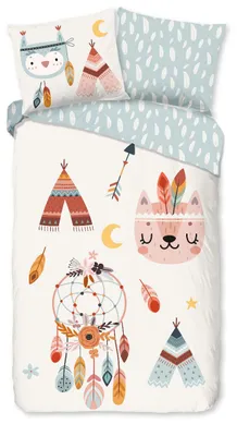 Zdjęcie produktu dla Komplet pościeli do łóżeczka dziecięcego "tipi-tenten / boho" - wielokolorowy - (140x200/220 cm) - bawełna flanelowa