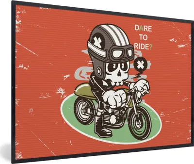 Produktbild von MuchoWow® MuchoWow® Gerahmtes Poster Vintage - Totenkopf - Motor 30x20 cm - Poster mit zchwarzem Bilderrahmen - Kunstdruck - Bild-Poster