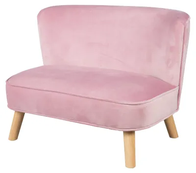Image de Canapé pour enfants "Lil Sofa" de Roba, un canapé confortable pour enfants avec des pieds en bois robustes et un revêtement en velours de couleur mauve