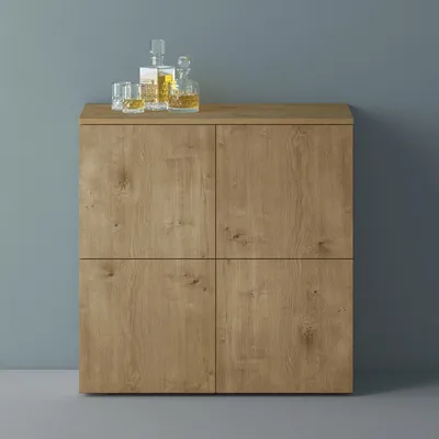 Produktbild von Mai & Mai Möbel Kommode Aufbewahrungsschrank mit 4 Türen in Kerneiche Sideboard Schrank Mehrzweckschrank BTH: 76x36,4x74cm Schrank04