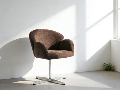 Produktbild von williamspace Skandinavischer Drehbarer Sessel mit Armlehnen, Braunes Chenille, Moderner Designstuhl für Wohnzimmer & Büro – Bequem und Stabil