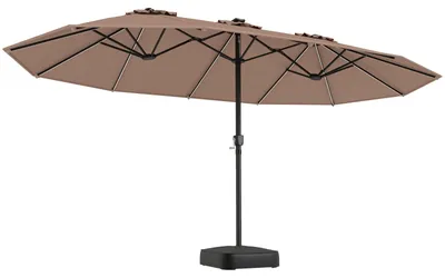 Produktbild von KOMFOTTEU 470 cm Doppel-Sonnenschirm XXL mit 144 LED Beleuchtung & Schirmständer, braun