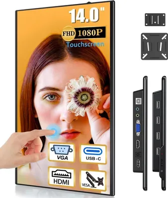 Produktbild von 14 Zoll Touchscreen Portable Monitor, Externer Tragbarer Monitor 1080P IPS Bildschirm mit VESA-Loch, Monitor für Laptop/PC/Phone/PS5/Switch