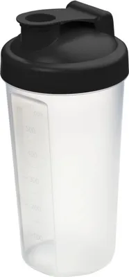 Produktbild von Shaker 600 ml "Protein" - Gym Shaker für Eiweiß- & Sportgetränke - inkl. herausnehmbarem Sieb & praktischer Skala - einfach zu reinigen - schwarz/transparent