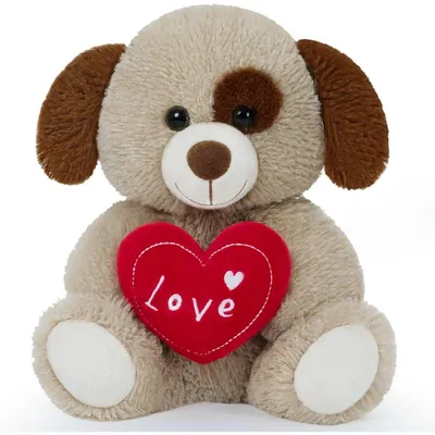 Image de Peluche en forme de chien avec un cœur rouge, couleur grise, 1 pièce