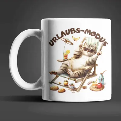 Produktbild von Katze Kater Urlaubs-Modus Keramik Kaffeetasse Teetasse Tasse Geschenkidee