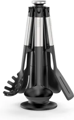 Produktbild von 5-teiliges Silikon-Küchengerät-Set, hitzebeständig, antihaft, Edelstahl-Griffe