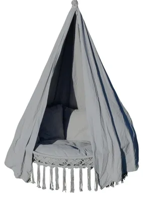 Produktbild von AS-S CHILL Hängesessel Schwebeliege Hängelounger Hängenest Hängezelt Hängesofa Doppellounge mit vielen Kissen und Vorhang in grau für 2 Personen faltbar klappbar