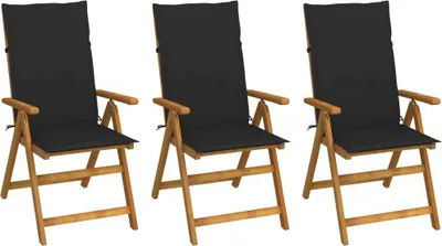 Image de The Living Store Chaises de jardin pliantes 3 pcs. avec coussins en bois massif d'acacia