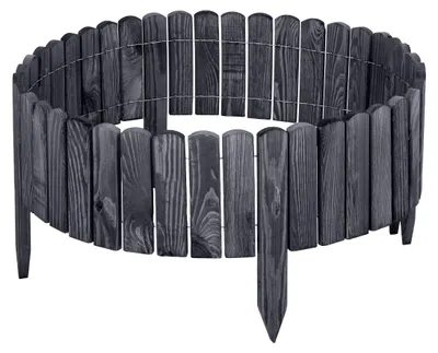 Produktbild von Garronda Beeteinfassung Holz Rollzaun Gartenzaun imprägniert Flexibler Rollborder Rasenkante Palisade Umzäunung für Garten Länge: 200 cm GD-0046 (Graphite, Höhe: 10 cm)